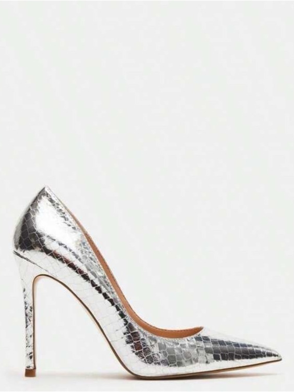 Steve Madden Evelyn Silver Snake-Embossed Pointed Toe Pump